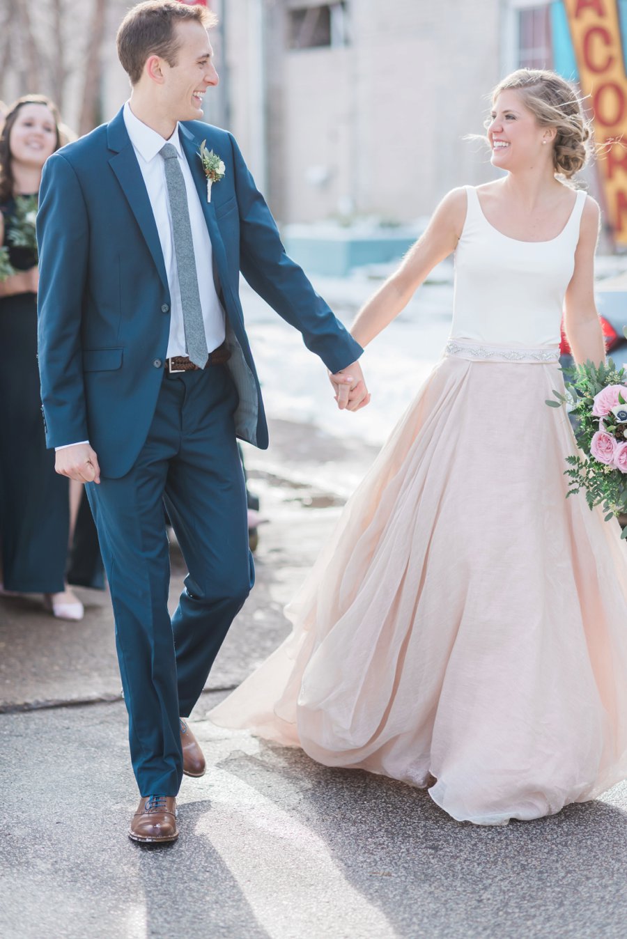 A Blush & Navy Rustic Industrial Michigan Wedding via TheELD.com