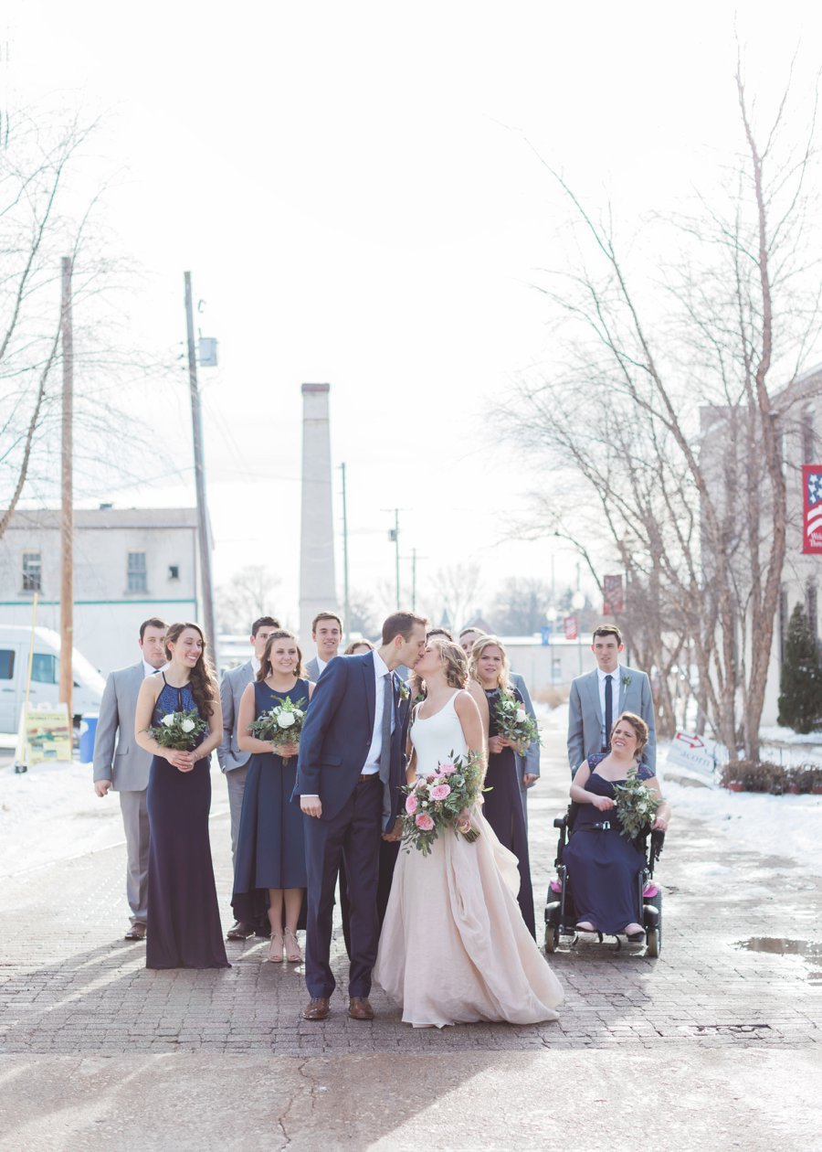 A Blush & Navy Rustic Industrial Michigan Wedding via TheELD.com