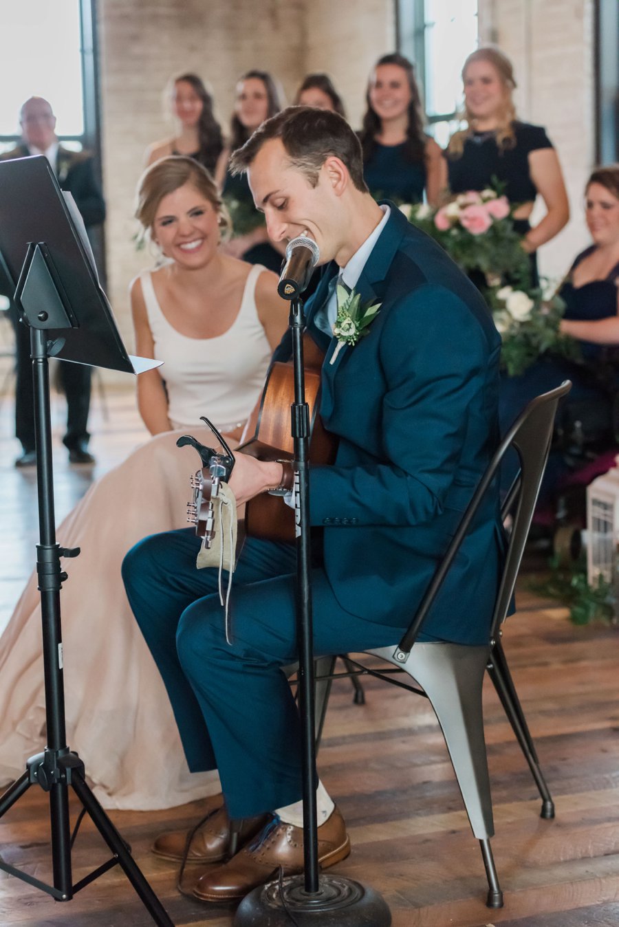 A Blush & Navy Rustic Industrial Michigan Wedding via TheELD.com