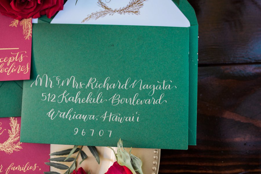 Red & Green Hawaiian Holiday Wedding Ideas via TheELD.com