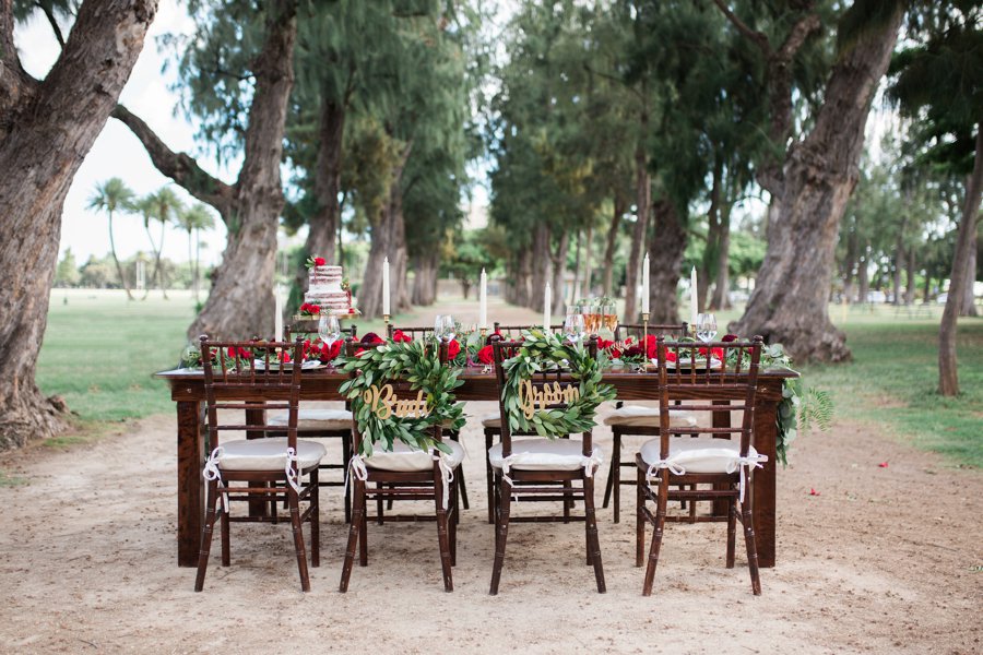 Red & Green Hawaiian Holiday Wedding Ideas via TheELD.com