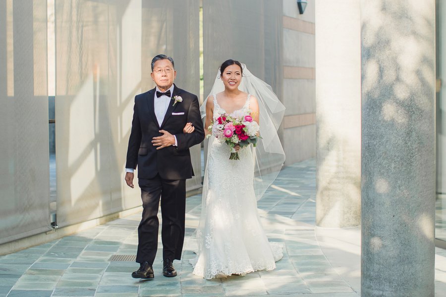 A Timeless Bright Pink, White, & Gold Los Angeles Wedding via TheELD.com