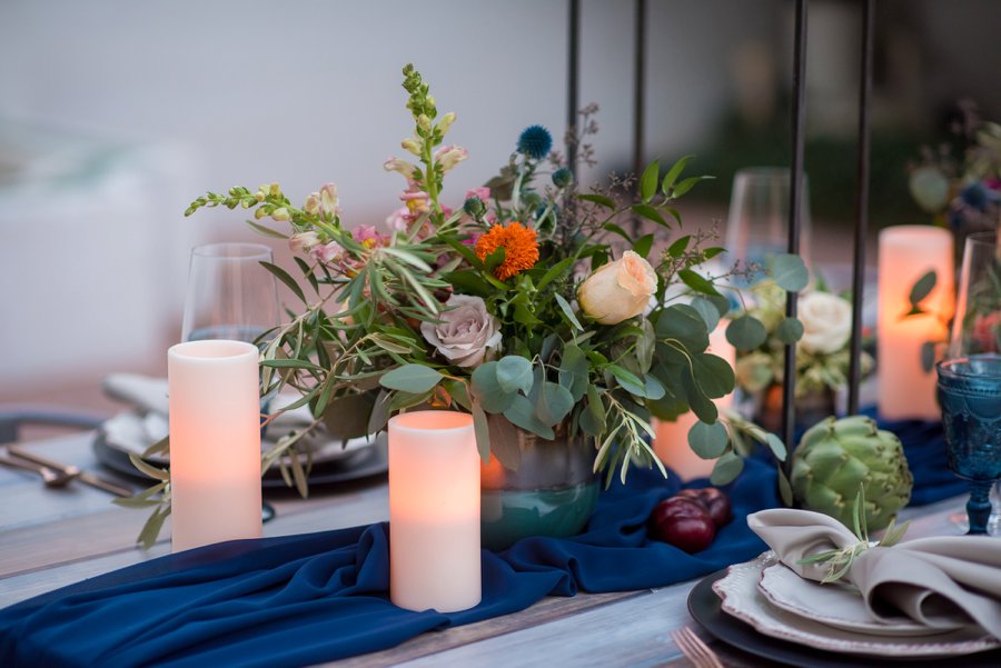 Colorful Navy, Yellow, and Orange Wedding Ideas via TheELD.com