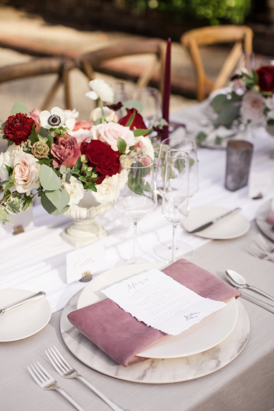 Romantic Pink & Red Elegant Garden Wedding Ideas via TheELD.com