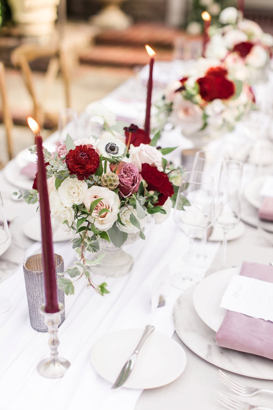 Romantic Pink & Red Elegant Garden Wedding Ideas via TheELD.com