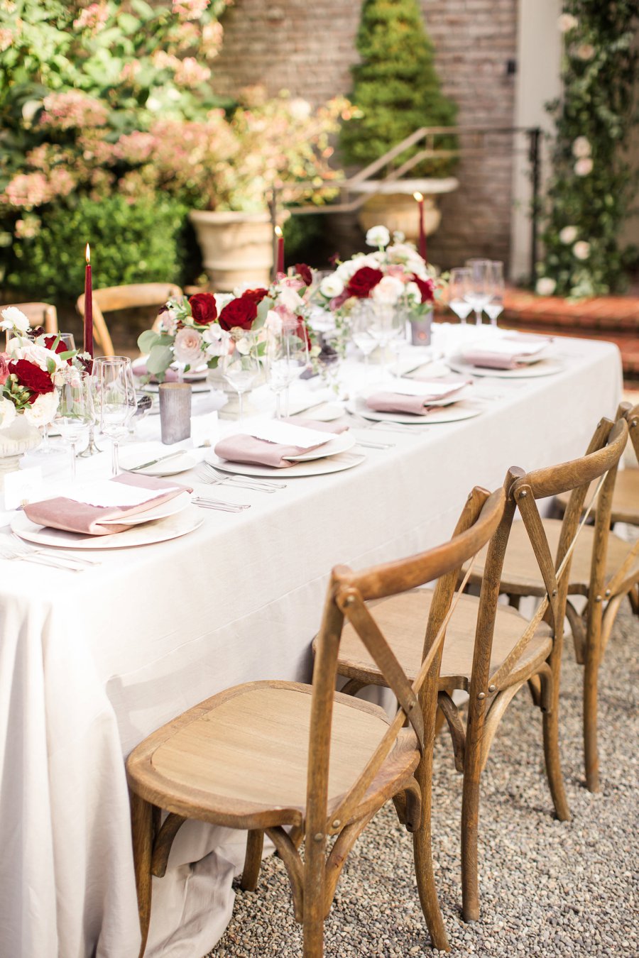 Romantic Pink & Red Elegant Garden Wedding Ideas via TheELD.com