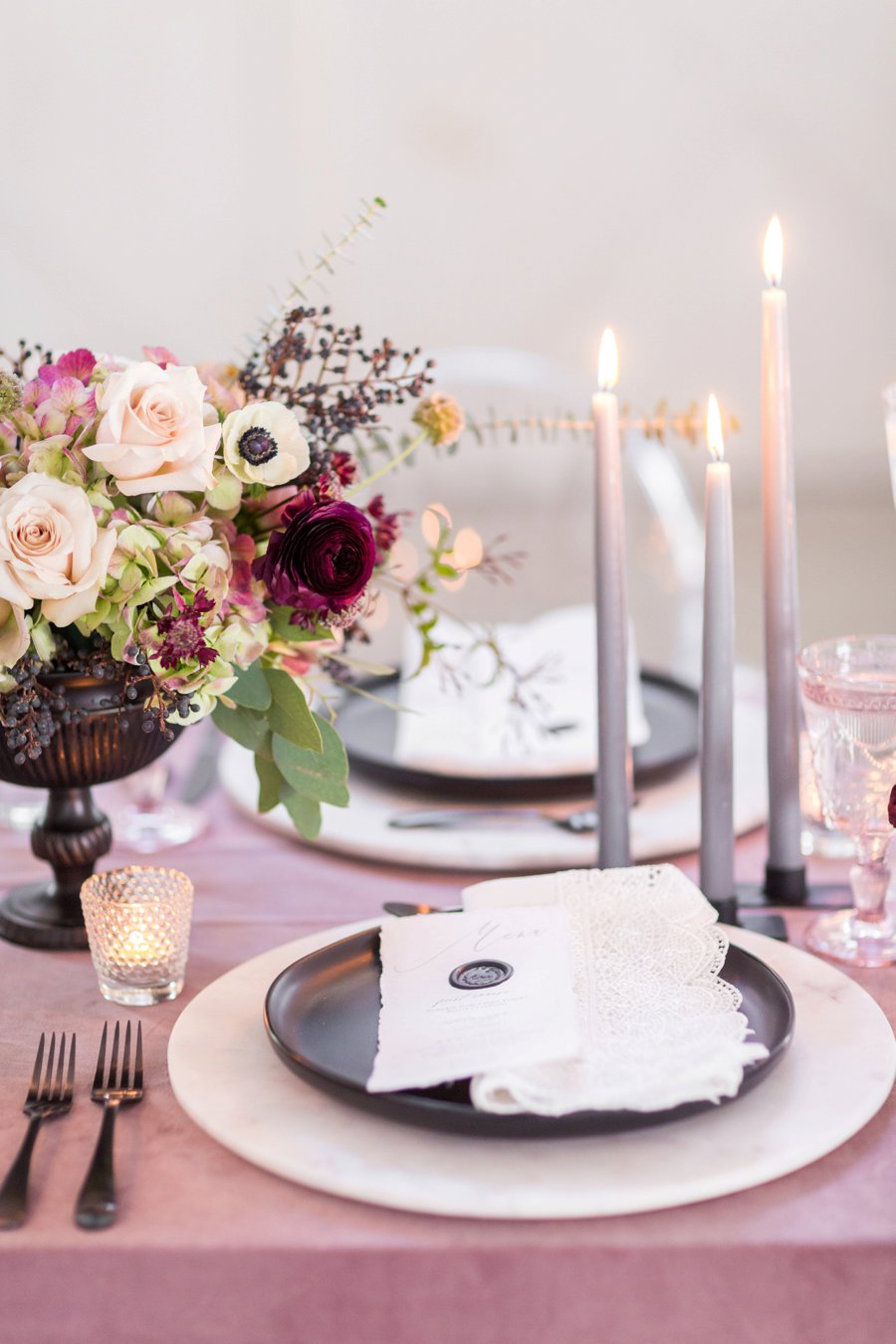 Modern Romantic Black & Mauve Valentines Day Wedding Ideas via TheELD.com