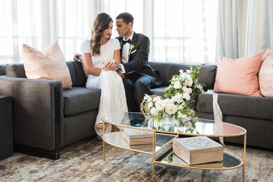 Modern Rooftop Elopement Inspiration With Chic Wedding Day Gift Ideas via TheELD.com