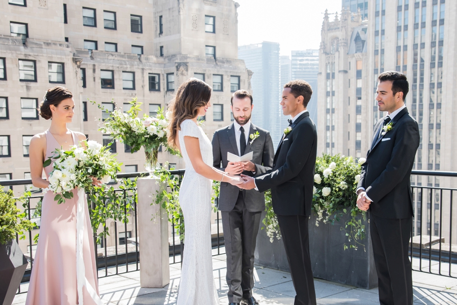 Modern Rooftop Elopement Inspiration With Chic Wedding Day Gift Ideas via TheELD.com