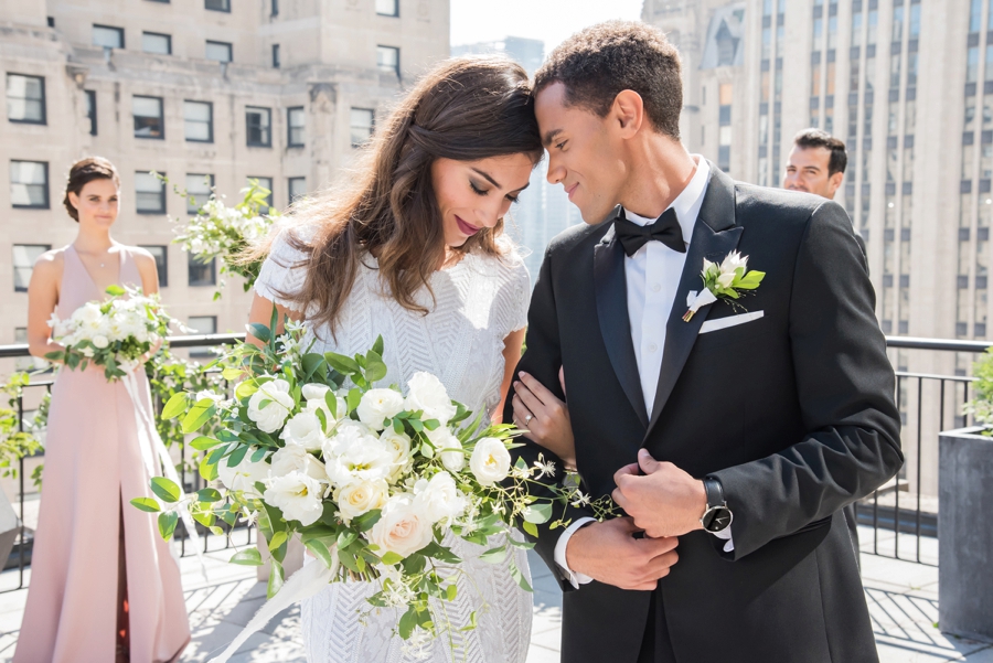 Modern Rooftop Elopement Inspiration With Chic Wedding Day Gift Ideas via TheELD.com