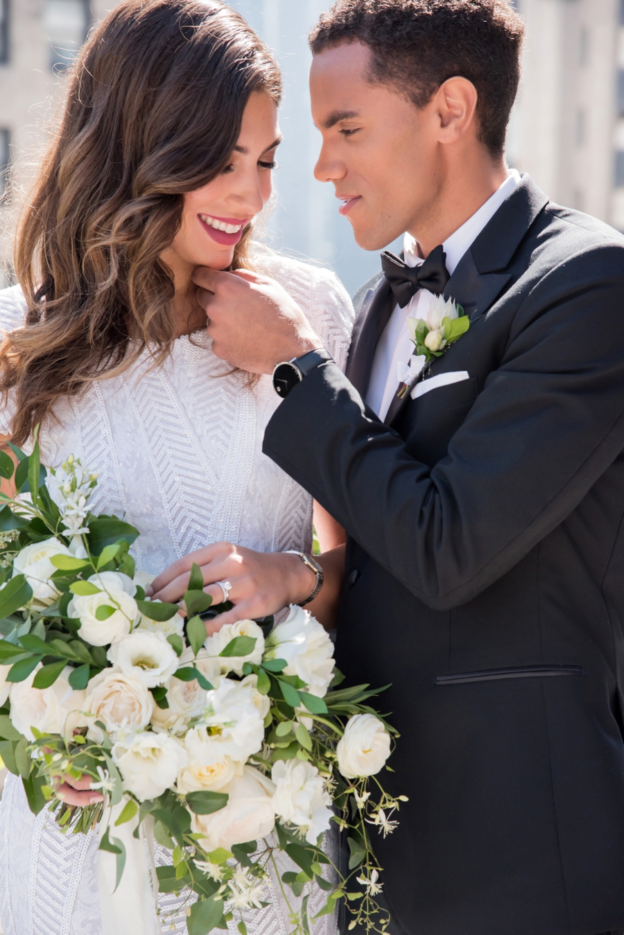 Modern Rooftop Elopement Inspiration With Chic Wedding Day Gift Ideas via TheELD.com