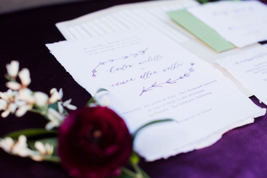 Lavender and Red Southern California Wedding Inspiration via TheELD.com