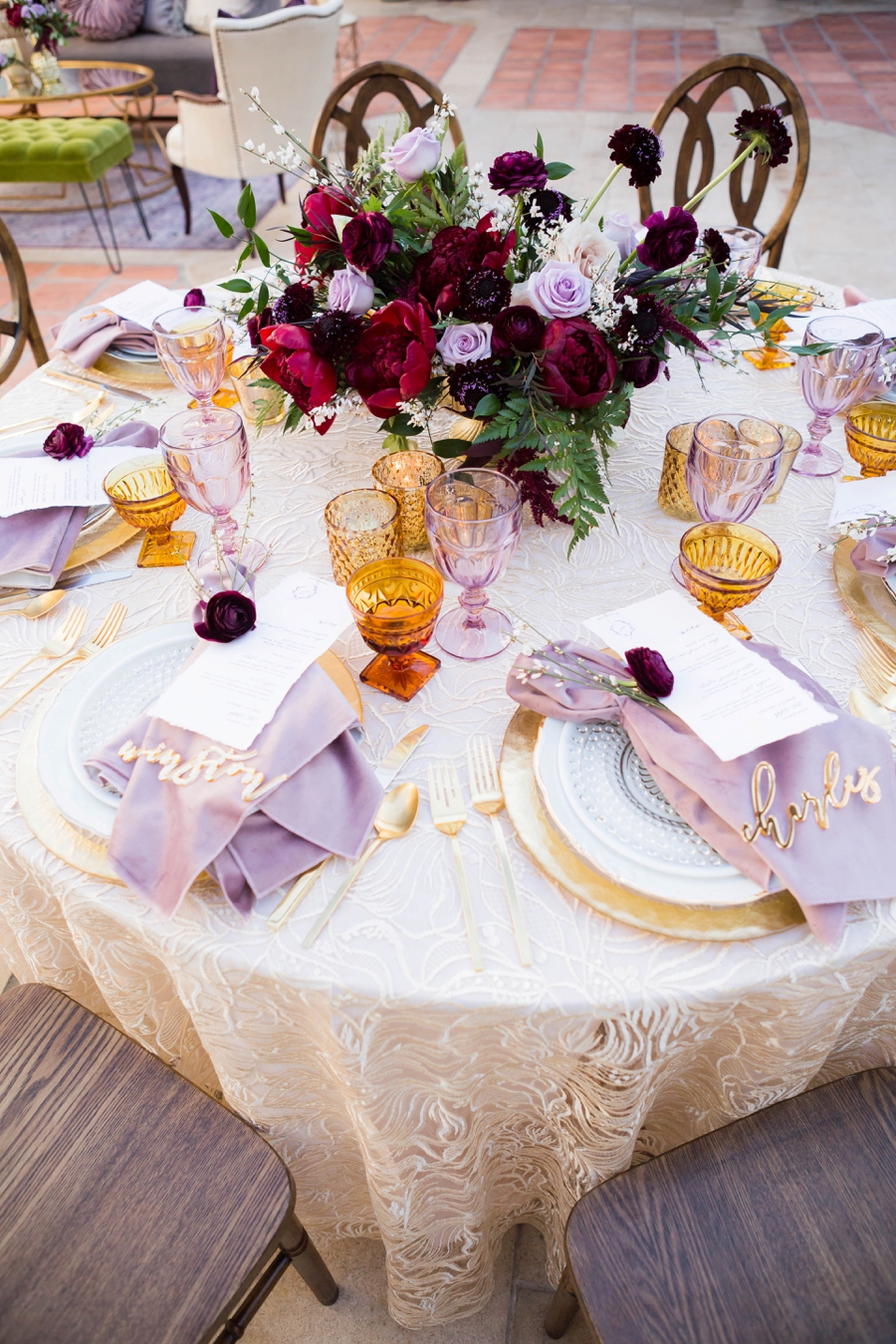 Lavender and Red Southern California Wedding Inspiration via TheELD.com