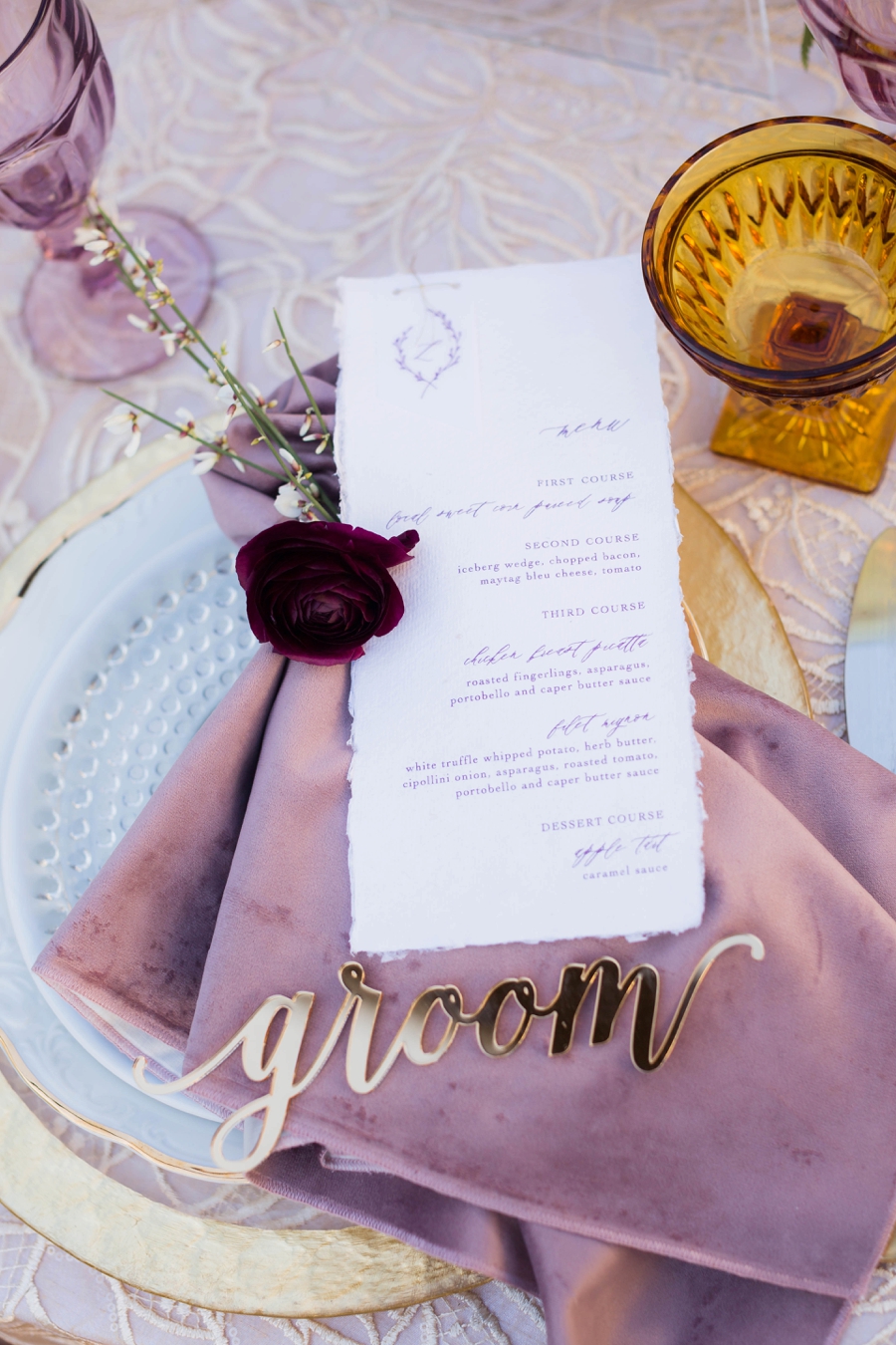 Lavender and Red Southern California Wedding Inspiration via TheELD.com