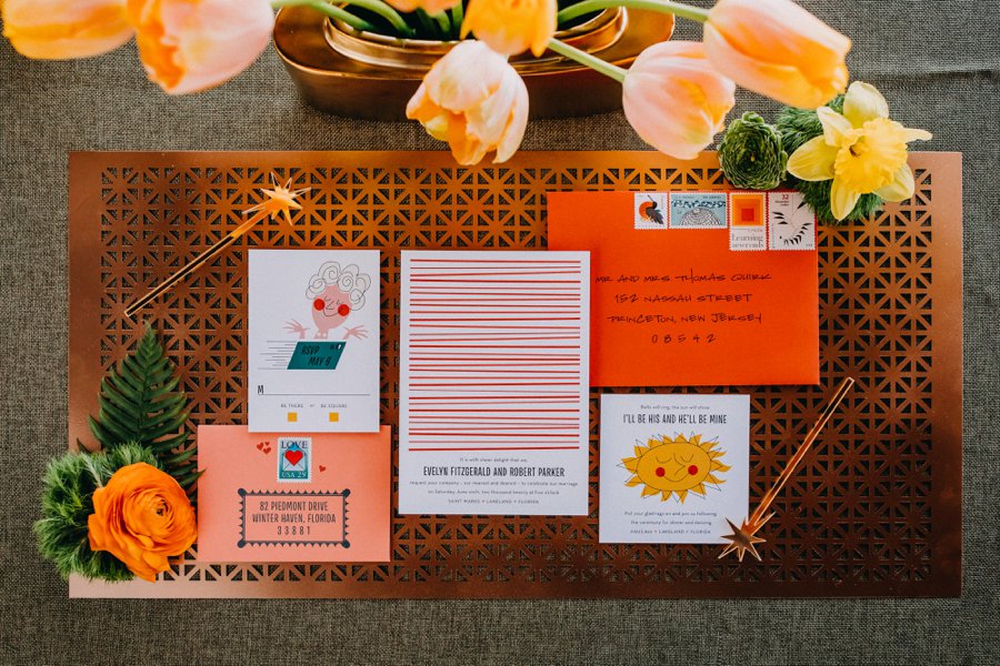 Mid Century Teal & Orange Wedding Ideas via TheELD.com