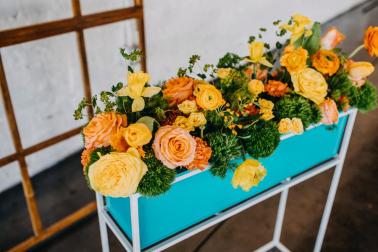 Mid Century Teal & Orange Wedding Ideas via TheELD.com