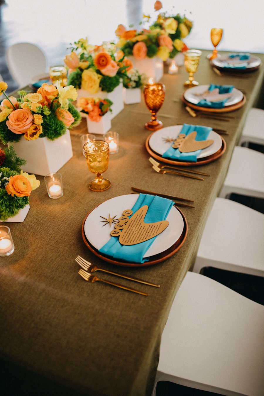 Mid Century Teal & Orange Wedding Ideas via TheELD.com