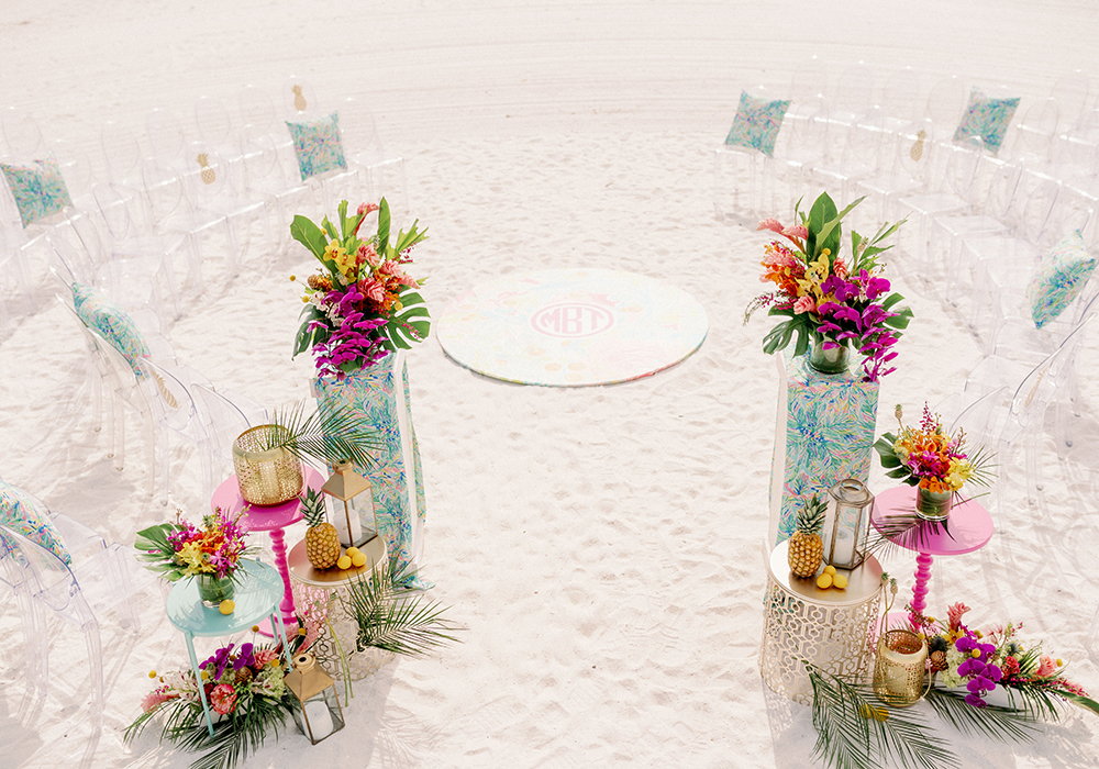 Colorful Lilly Pulitzer Inspired Beach Wedding via TheELD.com