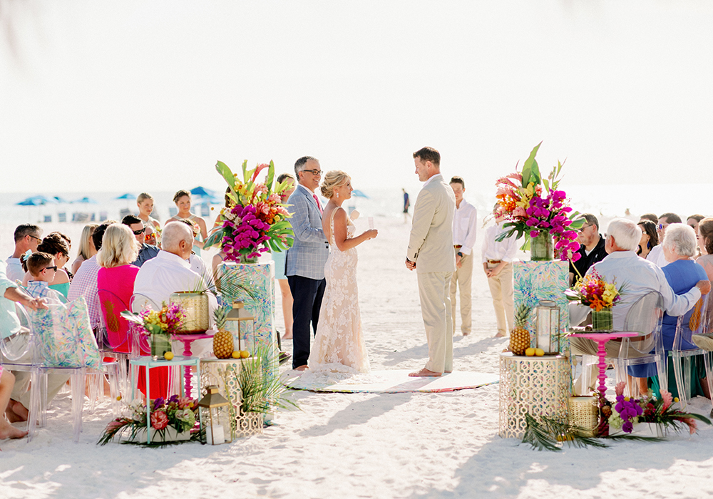 Colorful Lilly Pulitzer Inspired Beach Wedding via TheELD.com